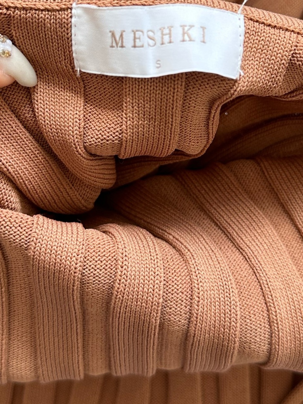 Meshki Ribbed Halter Midi Dress in Camel - Picture 6 of 8
